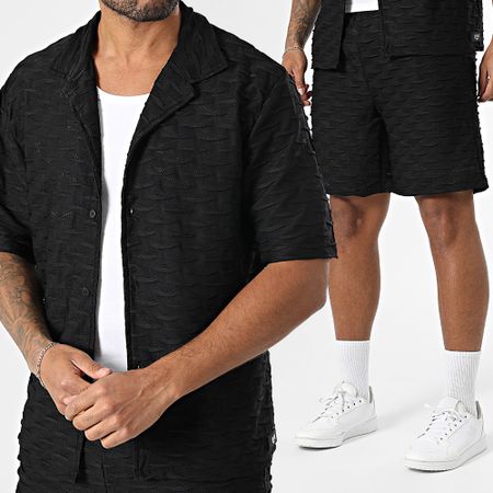 Zelys Paris - Set di camicia a maniche corte e pantaloncini da jogging con texture Ace nera