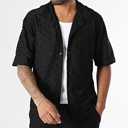Zelys Paris - Set di camicia a maniche corte e pantaloncini da jogging con texture Ace nera