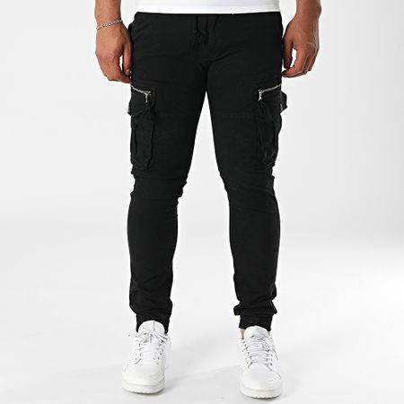 John H - Set di 2 pantaloni cargo nero verde kaki 01
