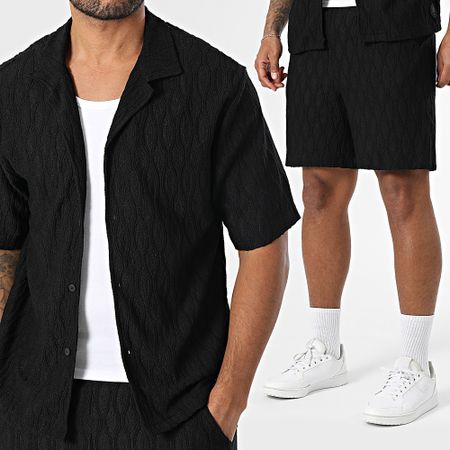 Zelys Paris - Set di camicia a maniche corte e pantaloncini da jogging testurizzati neri di Esto