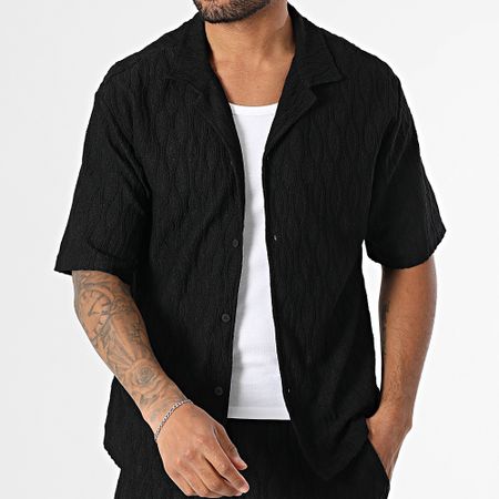 Zelys Paris - Set di camicia a maniche corte e pantaloncini da jogging testurizzati neri di Esto
