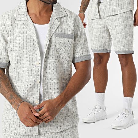 Mackten - Camicia a maniche corte e pantaloncini 118 Ecrù Blu Navy Set
