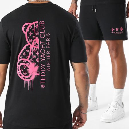Teddy Yacht Club - Set di maglietta e pantaloncini da jogging rosa fluorescente nero
