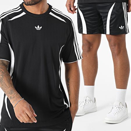 Adidas Originals - Teamgeist JC6229 Set di pantaloncini da jogging e maglietta a bande bianche e nere JC6230