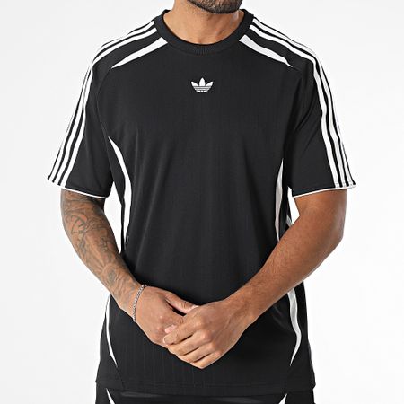 Adidas Originals - Teamgeist JC6229 Set di pantaloncini da jogging e maglietta a bande bianche e nere JC6230