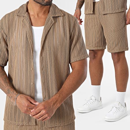 Frilivin - U20 Set camicia marrone a maniche corte e pantaloncino traforato