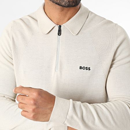 BOSS - Polo Momentum Lite a manica lunga con zip 50520604 Beige