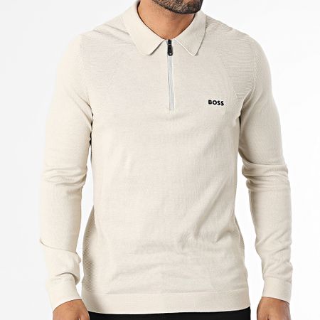 BOSS - Polo Momentum Lite a manica lunga con zip 50520604 Beige