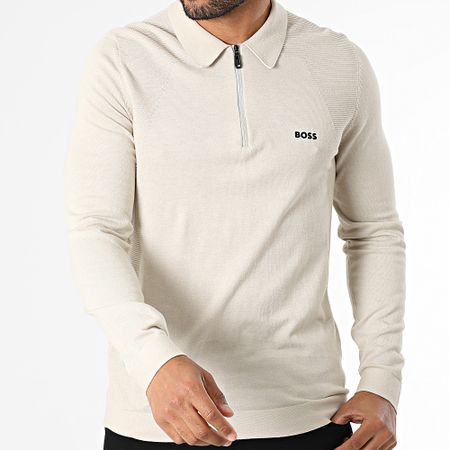 BOSS - Polo Momentum Lite a manica lunga con zip 50520604 Beige