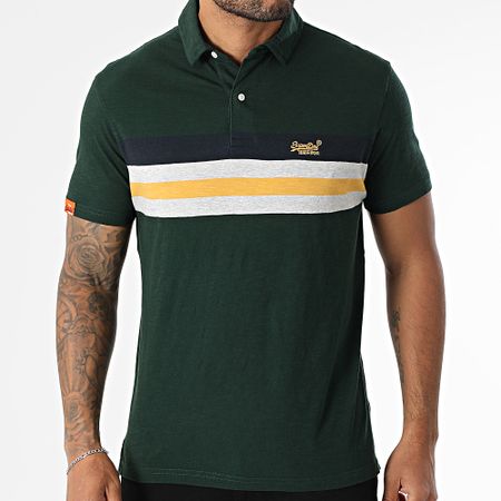 Superdry - Polo manica corta maglia leggera a righe M1110424A verde scuro