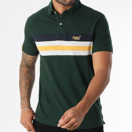 Superdry - Polo manica corta maglia leggera a righe M1110424A verde scuro