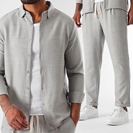 LBO - Set camicia a maniche lunghe e pantaloni effetto lino 2094 grigio