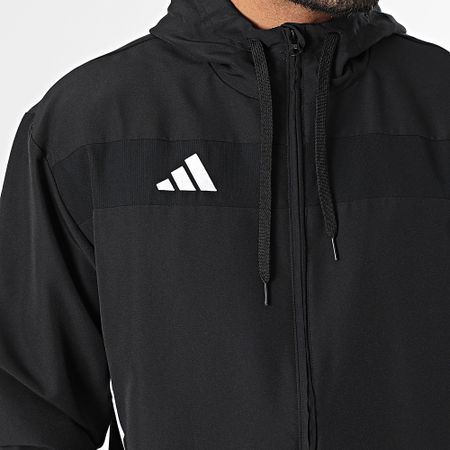 Adidas Sportswear - Tiro Essential Felpa con cappuccio e zip a righe JC5435 Nero