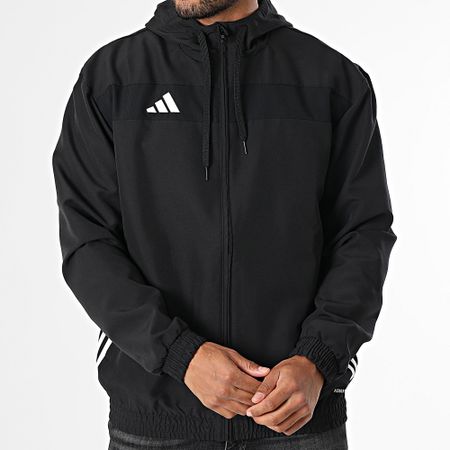 Adidas Sportswear - Tiro Essential Felpa con cappuccio e zip a righe JC5435 Nero