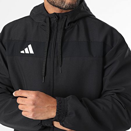 Adidas Sportswear - Tiro Essential Felpa con cappuccio e zip a righe JC5435 Nero