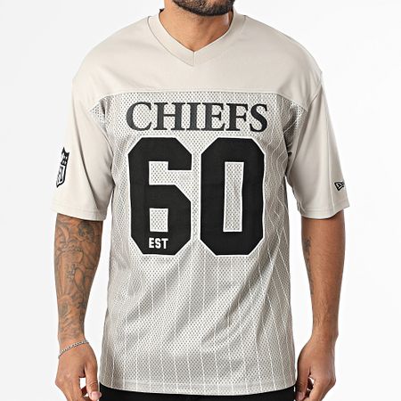 New Era - Maglia NFL gessata Kansas City Chiefs 60667924 Maglia beige con scollo a V