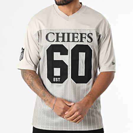 New Era - Maglia NFL gessata Kansas City Chiefs 60667924 Maglia beige con scollo a V