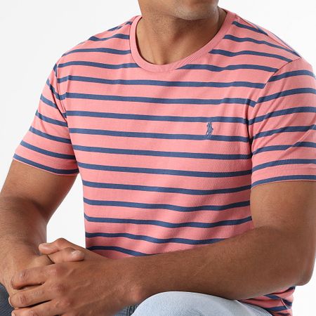 Polo Ralph Lauren - Camicia Tee A Rayure Custom Slim Original Player Rose Bleu Marine