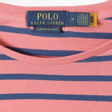Polo Ralph Lauren - Camicia Tee A Rayure Custom Slim Original Player Rose Bleu Marine