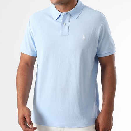 Polo Ralph Lauren - Polo a manica corta Custom Slim in cotone piqué azzurro