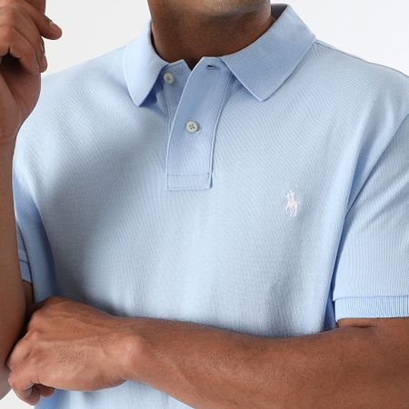 Polo Ralph Lauren - Polo a manica corta Custom Slim in cotone piqué azzurro