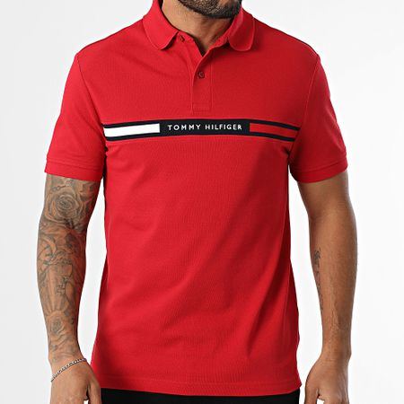 Tommy Hilfiger - Polo Hilfiger con inserto sul petto e manica corta 8130 Rosso