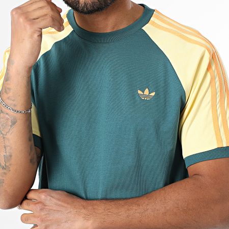 Adidas Originals - Maglietta con bande Cali KC4961 Verde bottiglia giallo