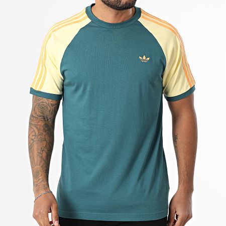 Adidas Originals - Maglietta con bande Cali KC4961 Verde bottiglia giallo