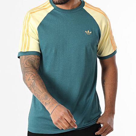 Adidas Originals - Maglietta con bande Cali KC4961 Verde bottiglia giallo