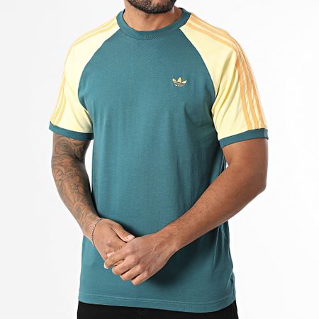 Adidas Originals - Maglietta con bande Cali KC4961 Verde bottiglia giallo