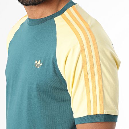Adidas Originals - Maglietta con bande Cali KC4961 Verde bottiglia giallo