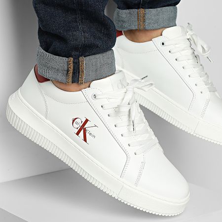 Calvin Klein - Chunky Cupsole Mono Leather 1317 Bright White Tandoori Spice Sneakers