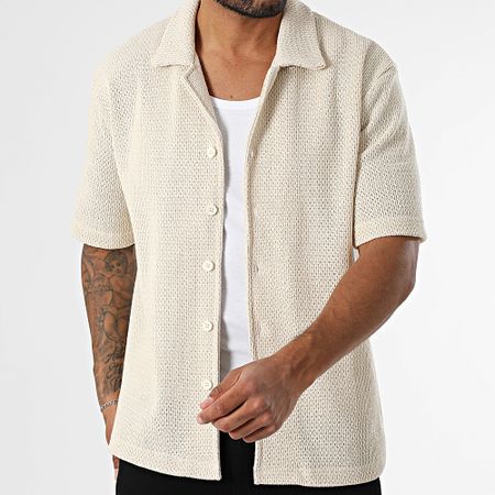 ADJ - 502 Camicia a maniche corte beige traforata