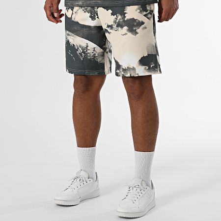 Ikao - Set di maglietta e pantaloncini da jogging beige e grigio antracite 098