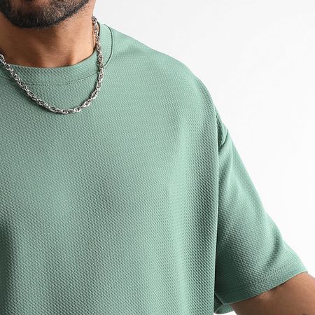 LBO - Set di 2 magliette testurizzate Waffle Large 2108 Bianco Verde Chiaro