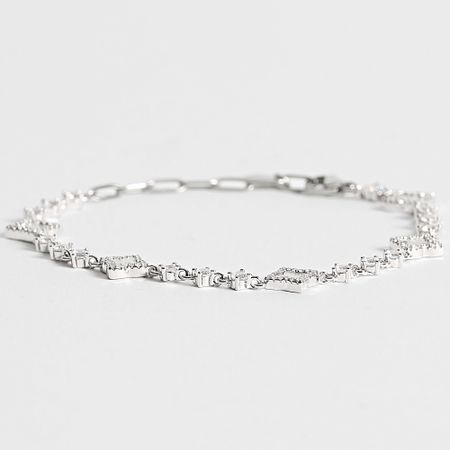 Make It Shine - Bracciale tennis con fiori di strass in argento bianco