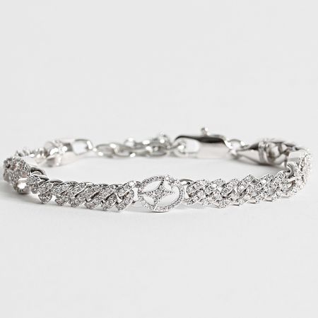 Make It Shine - Bracciale Cuban Link Signature Strass in argento ghiacciato