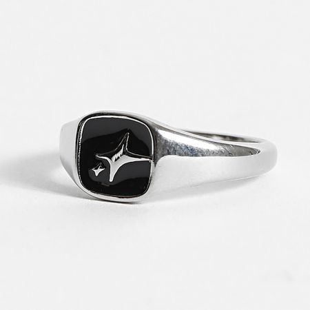 Make It Shine - Anello con sigillo quadrato Argento Nero