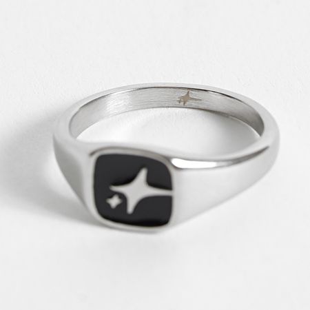Make It Shine - Anello con sigillo quadrato Argento Nero