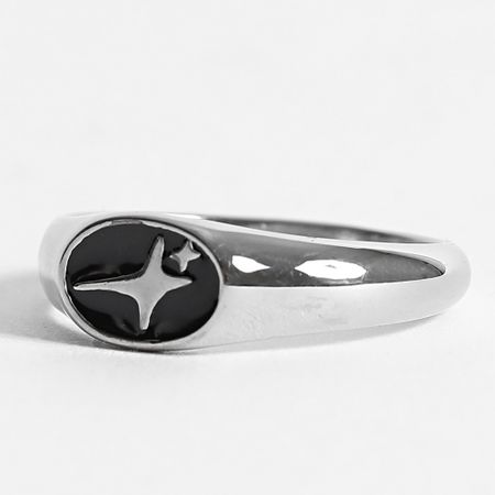 Make It Shine - Anello con sigillo ovale Argento Nero