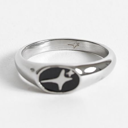 Make It Shine - Anello con sigillo ovale Argento Nero