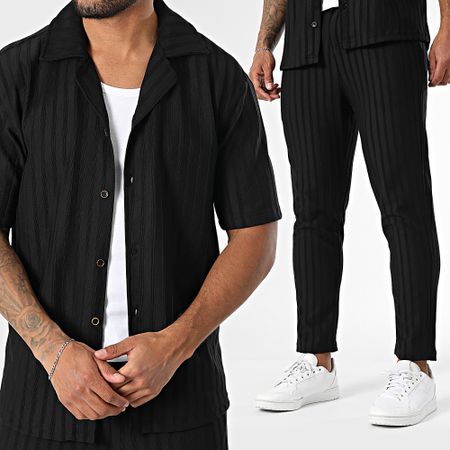 Mackten - Set camicia a maniche corte e pantaloni a righe 139 nero
