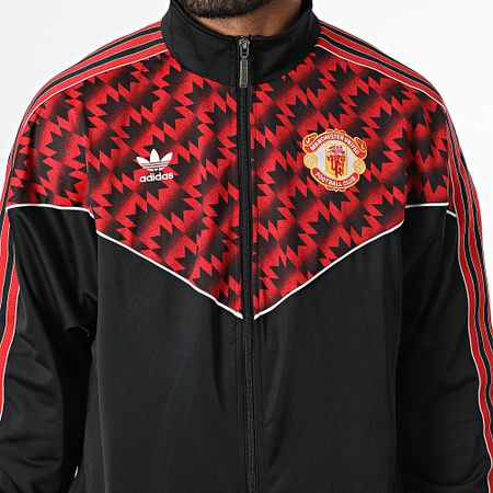 Adidas Sportswear - Giacca con zip a righe del Manchester United JF0373 Nero Rosso
