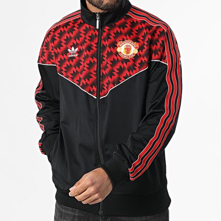 Adidas Sportswear - Giacca con zip a righe del Manchester United JF0373 Nero Rosso