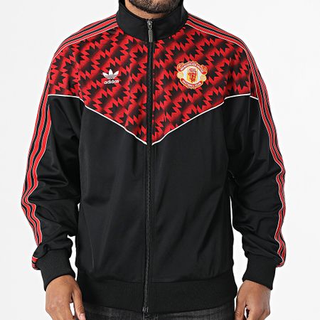 Adidas Sportswear - Giacca con zip a righe del Manchester United JF0373 Nero Rosso