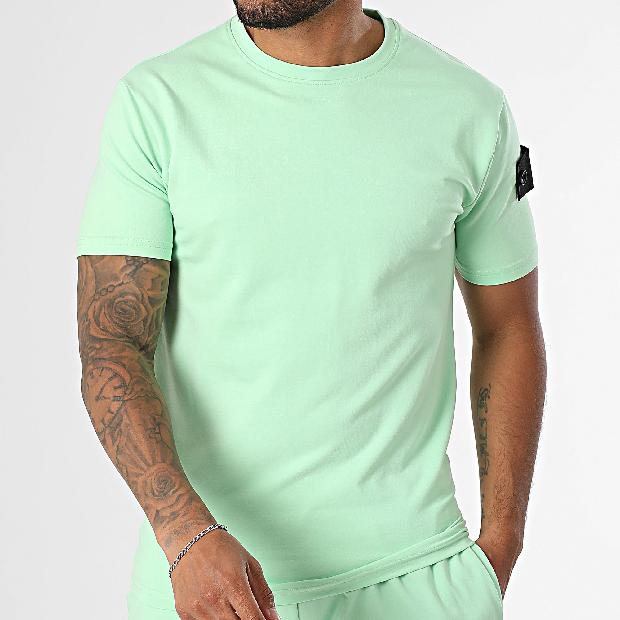 Black Industry - Set di maglietta e pantaloncini da jogging 009 verde chiaro