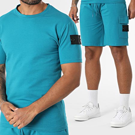 Black Industry - Set di maglietta e pantaloncini da jogging blu petrolio 009