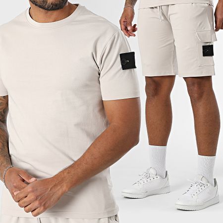 Black Industry - 009 Set di maglietta e pantaloncini da jogging beige