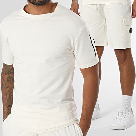 Black Industry - Set composto da t-shirt oversize e pantaloncini da jogging beige chiaro