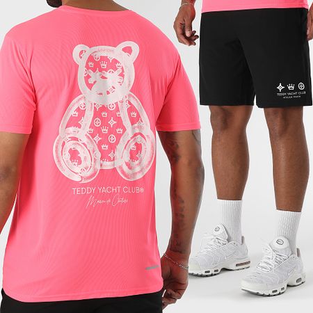Teddy Yacht Club - Set maglia e pantaloncini da jogging Tech Maison De Couture nero rosa fluo bianco